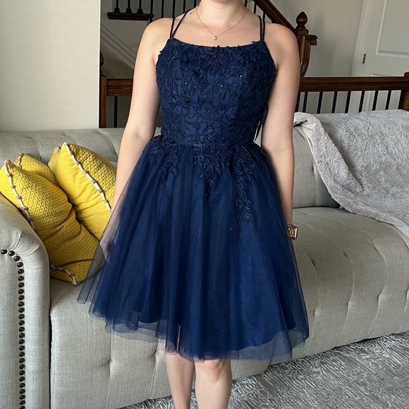 Navy blue short dress, perfect for graduation, a wedding guest, birthday, prom… - Picture 2 of 12